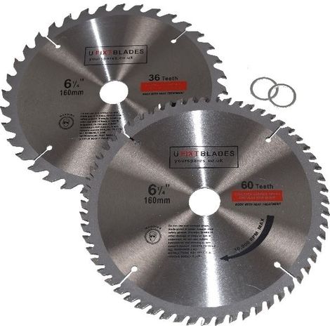 Circular Saw Blades 160mm x 20mm TCT Tungsten Carbide Teeth 36 and 60 Tooth Twin Pack (1/2)