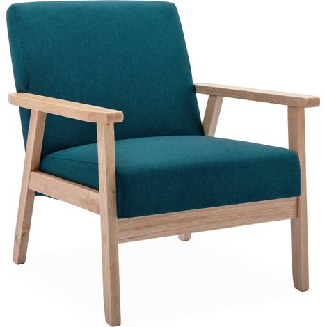 Scandi-style wood frame upholstered armchair Duck Blue 64x69.5x73 cm - Isak