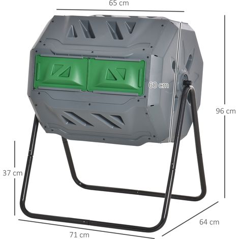 Kompostbehälter mit 2 Behältern, 160 L Fassungsvermögen, drehbar, 71 cm x 65 cm x 96 cm, Grau + Grün + Schwarz (1/5)