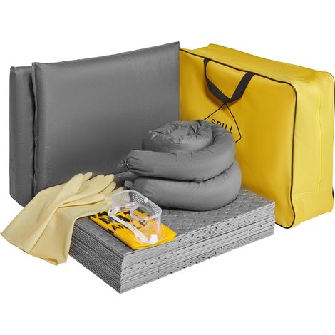 VEVOR Universal Spill Kit, Spill Control Supplies 43 pcs, Includes 30 Universal Sorbent Pads, 2 Universal Sorbent Socks 3"x4', 2 Disposal Pillows, Rubber Gloves, and Bag (1/5)