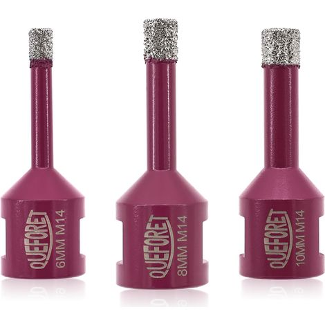 Forets Diamant pour Carrelage 6/8/10mm x M14-3 Pièces Trépan de Forage pour Céramique Porcelaine Marbre Granit pour Meuleuse d'Angle (1/5)