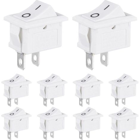 Mini Interrupteur à Bascule 3A 250VAC 6A 125VAC 10x15MM 2 Broches 2 Positions ON/OFF Commutateur SPST pour Bateau Auto Appareils Ménagers (10 Pièces Blanc) (1/4)