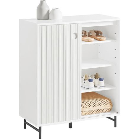 Credenza con anta scorrevole, Cassettiera, Mobile da cucina, Scarpiera da ingresso, Bianco, 70x37x87cm, FSB62-W SoBuy (1/5)