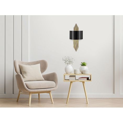 Lot de 2 appliques art déco en métal - L. 22 x H. 75 cm - Noir et doré - SANGARIUS (1/4)