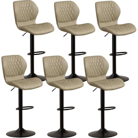 Barhocker 6er Set, höhenverstellbar, drehbar, Kunstleder Khaki (1/5)