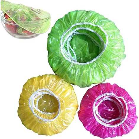 Lot de 60 couvercles alimentaires élastiques réutilisables, colorés, pour fruits et légumes. (1/4)