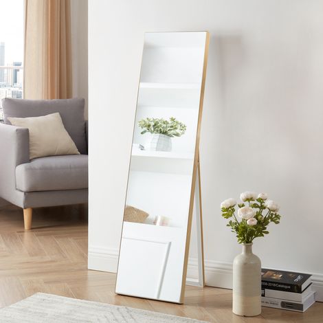 [En.Casa] – Miroir sur pied inclinable 150 x 35 cm doré – Cadre en plastique – Design moderne pour chambre et salle de bain – Installation rapide (1/5)