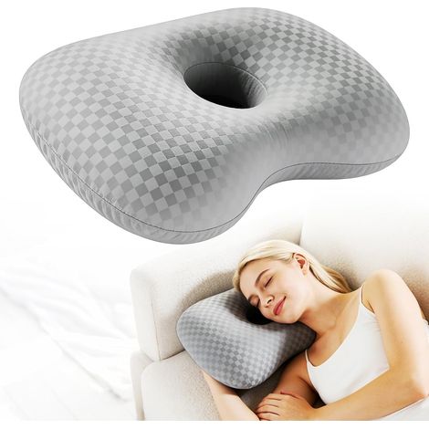 Coussin Piercing Oreille, Ergonomique Oreiller Piercing, Coussin Piercing Oreill avec 8.9 cm Trou, Piercing Pillow Confort Optimal pour Piercings et Dormeurs Latéraux(Gris 32x44 cm) (1/5)