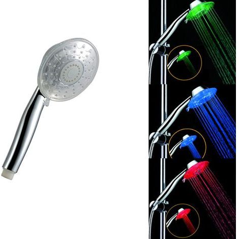 CSPARCV Soffione doccia rotondo unico con luci LED a 7 colori, soffione doccia a pioggia scontato per il bagno di casa, accessorio doccia (1/4)