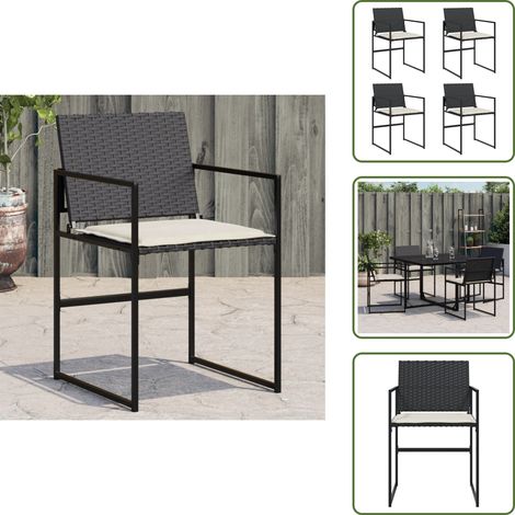 The Living Store Chaises de jardin lot de 4 avec coussins noir résine tressée - Chaise De Jardin - Fauteuil De Jardin - Mobilier De Jardin - Résine Tressée - Rotin Synthétique (1/5)