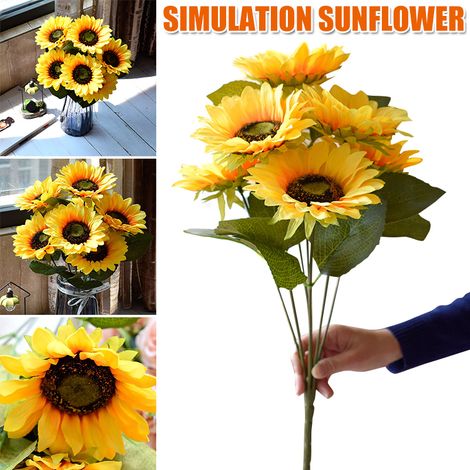7 tournesols artificiels pour décoration de fête à la maison, décoration de mariage, mariée tenant des fleurs, bricolage-AquaForge (1/4)