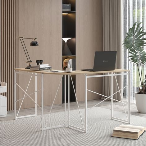 Scrivania angolare a L con piano in MDF e struttura in metallo, altezza 75 cm HAVRYA (1/5)