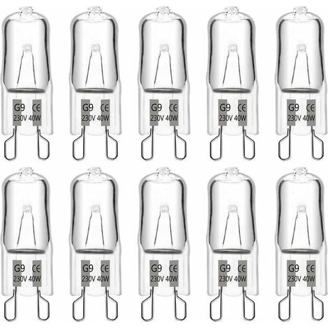 Ampoule Halogène G9 40W 230V, 480LM 2900K Blanc Chaud Dimmable, Ampoules Capsules G9, pour Lustres, Paysages, Appliques Murales, Éclairage d'Armoire, Paquet de 10 (1/5)