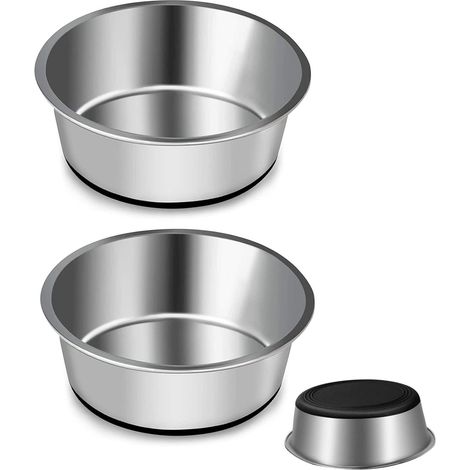 Set aus 2 Edelstahl-Hundenäpfen mit rutschfestem Silikonboden, Abmessungen (Durchmesser 14 cm, Höhe 4,5 cm)