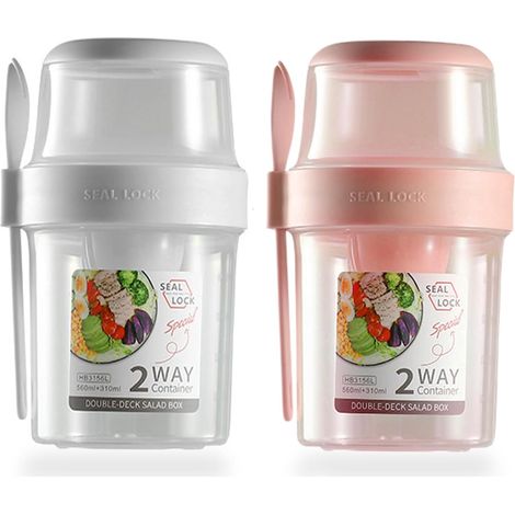 Portátil Taza de Cereales,310+560 ml,Diseño de Doble Sello,2 en 1 Vasos Yogurtera,Vaso de Cereales,Taza de Cereales, Vaso de Yogur de Doble Capa,Tarros Yogurtera para Yogur,Cereales y Frutas (1/5)