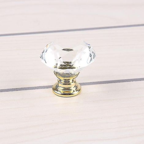 Poignée de porte/tiroir de meuble en cristal avec motif diamant et base dorée (1/5)