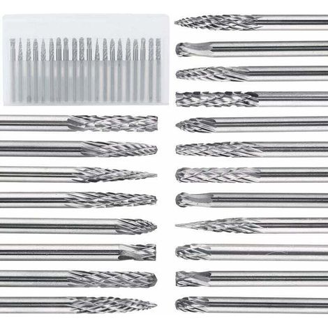 20 Pièces Jeu de Fraises Double Coupe 3 mm,(3 X 3) Lime Rotative en Carbure Tungstène pour Sculpture sur Bois et Pierre et Nettoyage des Bavures et Soudures (1/4)