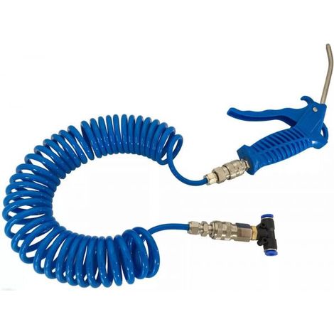 TUBO ARIA COMPRESSA FLESSIBILE PER COMPRESSORE 5 MT + PISTOLA SOFFIAGGIO