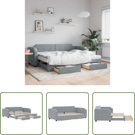 vidaXL Sofa-Bett - Tagesbett Ausziehbar mit Schubladen Hellgrau 80x200 cm Stoff (1/5)