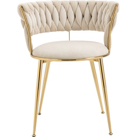 Chaises de salle à manger en velours doux avec dossier à doigts et accoudoirs, lot de 2, métal doré, 57 x 43 x 70 cm (1/5)