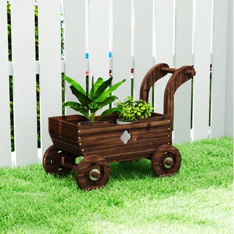 Fioriera rialzata 68x38x52 cm antracite in legno con ruote e manico (1/3)
