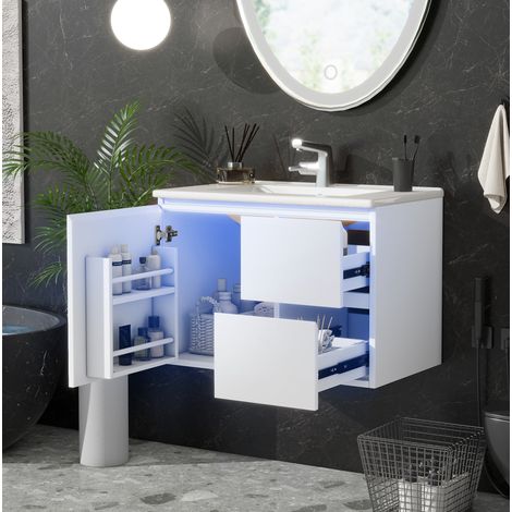 Meuble de salle de bain mural 76 x 46 x 50 cm avec vasque intégrée, blanc HAVRYA (1/5)