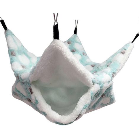 Hamac à deux étages pour petits animaux (hamsters, chinchillas, écureuils) – lit en peluche douce et chaude, cachette et jouet. Facile à nettoyer, taille L (34x34 cm), couleur verte.