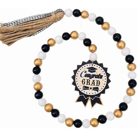 84 cm lange Glückwunsch-Girlande aus Holzperlen mit Quasten im Landhausstil, rustikale Dekoration im Boho-Stil, Wandbehang mit Gebetsperlen