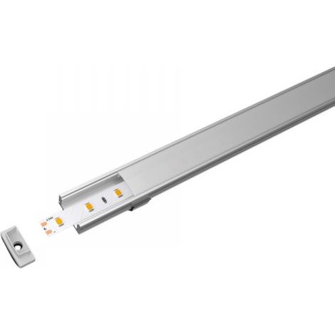 Kit Profilo Alluminio Completo Da 3 Metri Per Striscia Led, Standard, Dimensione 17.4X7mm, Larghezza Interna 12.4mm, 115g/m, Copertura Opale, Tappi Chiusura e Clip Fissaggio Incluso,BAV10321,BAV3355,B