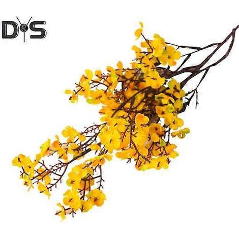 Lot de 5 branches artificielles de gypsophile (5 tiges), fleurs réalistes en soie, centre de table pour mariage, fête, maison ou bureau. Décoration florale artificielle.orange, jaune (1/5)