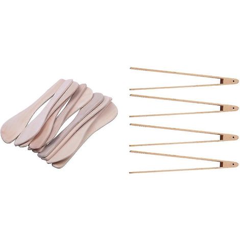 4 Stück 12 Zoll Holz-Toasterzangen und 10 Stück Holzknödellöffel Räuchermesser (1/4)