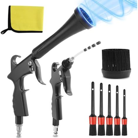 Pistolet de nettoyage de voiture Tornado, soufflette pour compresseur, outil pneumatique Kit de nettoyage intérieur de voiture avec corps en métal durable et réglable en laiton Nettoyant intérieur (1/5)