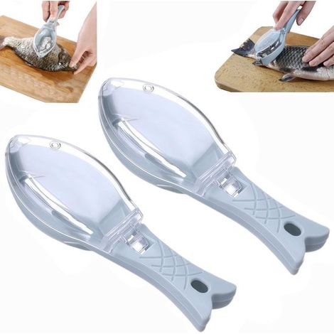 Écailleurs à poisson lot de 2 - grattoirs 15,5 x 5,5 cm avec boîte, bleus (1/5)
