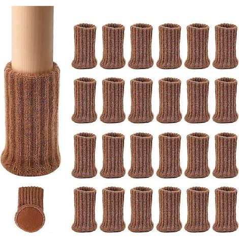 PLLot de 24 chaussettes de chaise haute élasticité, protections de sol antidérapantes pour pieds de chaise, convient aux pieds de 2,5 à 5 cm de diamètre, couvre-pieds de meubles tricotés (marron)