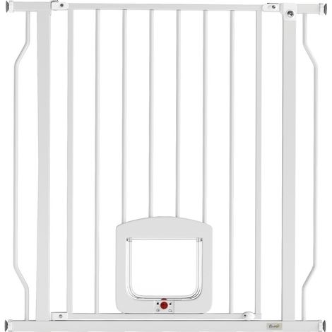 Cancelletto sicurezza scale con porticina per gatti 75-85 cm, acciaio bianco HOMVRA (1/5)