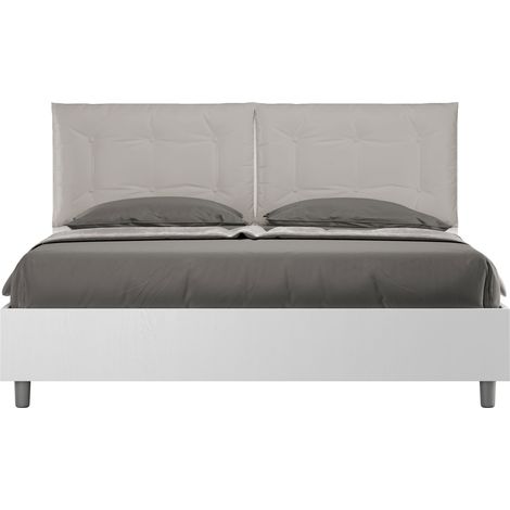 Letto Matrimoniale 160x200 cm con Rete Struttura Bianco Frassico con Cuscini in Similpelle Egos Annalisa Tortora (1/4)