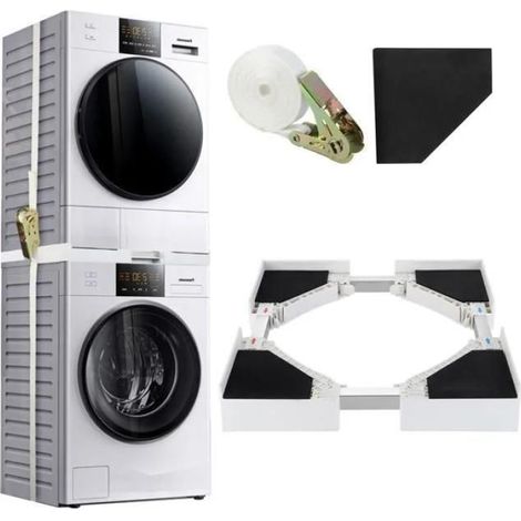 Kit de superposition universel pour lave-linge et sèche-linge avec corde à cliquet - multicolore (1/4)