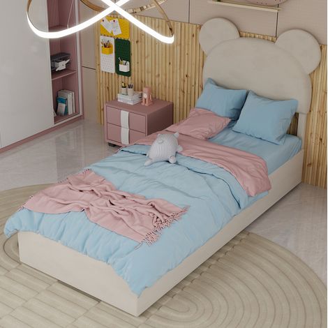 Letto contenitore bambini 90x200 cm con testiera a tema cartoni animati, beige, materasso non incluso (1/5)