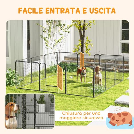 Enclos pour chien 12 panneaux rabattables 80x1,5x80 cm, gris acier, avec porte et 12 piquets.