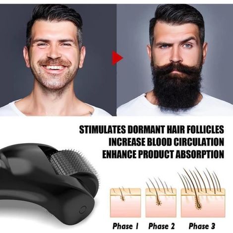 3pcs Derma Roller, LauCentral 0.5 mm Dermaroller Visage, Roller Micro Aiguille pour Stimule Repousse Cheveux, Pousse Barbe (1/4)
