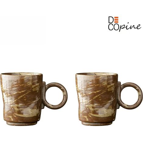 Tasses à café - DECOPINE - Lot de 2 - 150 ml - Céramique marron - Style wabi-sabi japonais (1/5)