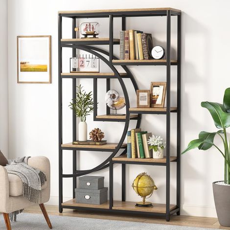 Tribesigns Bookshelf Industrial 5 Tier Etagere Bookcase, Freestanding Tall Bookshelves Display Shelf Storage Organizer with 9-Open Storage Shelf for Living Room, Bedroom( Light Oak, 1)