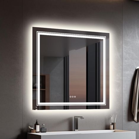 80x80cm Specchio Bagno LED Luce Retroilluminato + Frontale, Rettangolare, Disappannamento, Interruttore Touch, Dimmerabile, Memoria