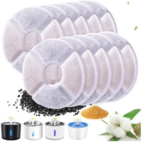 Filtre Fontaine Eau Chat, 10PCS Filtres de Fontaine à Eau Remplacement Round Rechange Filtre de Chien/Chat , de Fontaine D'animal Familier avec Charbon Actif - (1/5)