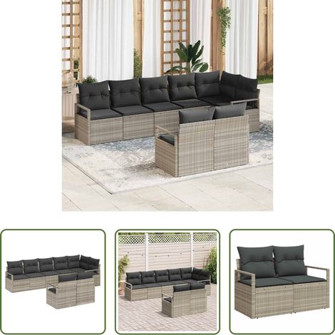 vidaXL Poly Rattan -  Sofa Set mit Kissen 8 pcs Hellgrau Poly Rattan (1/5)