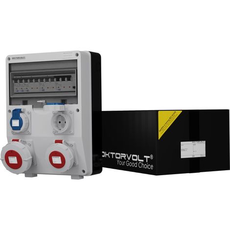 Tableau électrique de chantier TD-S/FI 32 A, 16 A, 2 x 230 V, IP65, Schuko, Doktorvolt DV-2855-D (1/3)