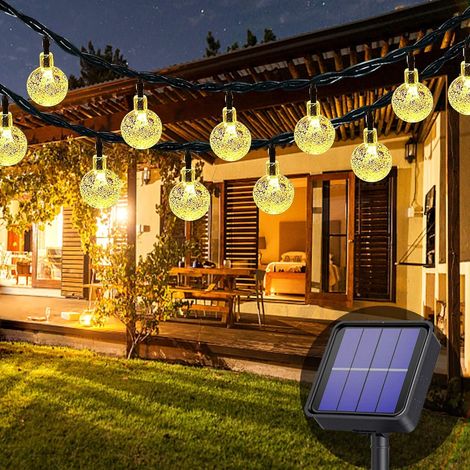 Guirlande Lumineuse Solaire Extérieur, 7M 50 LED Petites Boules de Cristal, Étanche IP65, 8 Modes d'Éclairage, Décoration pour Jardin, Balcon, Terrasse, Arbres, Fêtes(Blanc Chaud) [Classe énergétique (1/5)