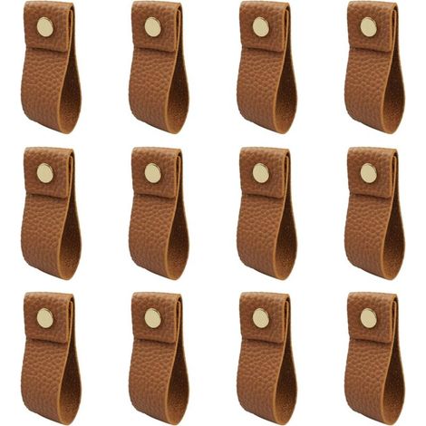 12 Stück braune Schubladengriffe aus PU-Leder, Schrankgriffe mit Schrauben, Accessoires für Möbel, Küche, Bad, Kleiderschränke, Kommoden (1/4)