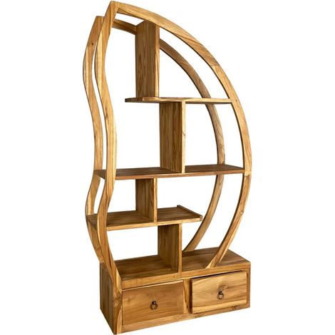 Étagère ouverte 156 cm droite forme lune en bois de teck – CINTA (1/5)