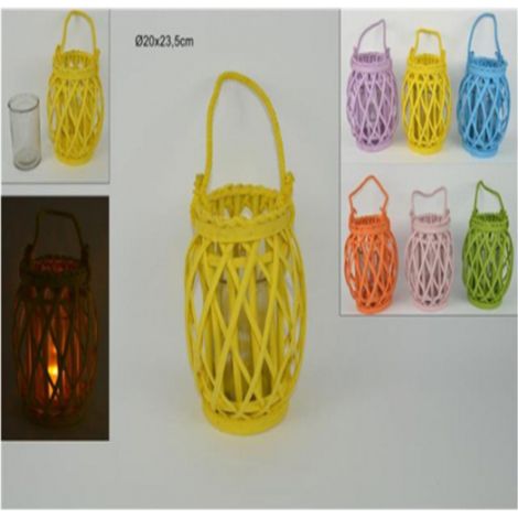 TrAdE Shop Traesio - Portacandela Porta Candela Lumino Lanterna Legno Manico Decorativa 23,5cm -